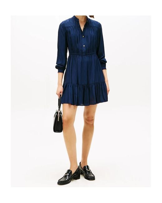 Tommy Hilfiger Blue Diamond Flag Jacquard Tiered Mini Dress
