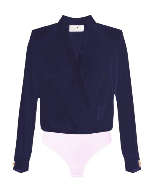 Elisabetta Franchi Blue Cufflink Bodysuit-Style Blouse