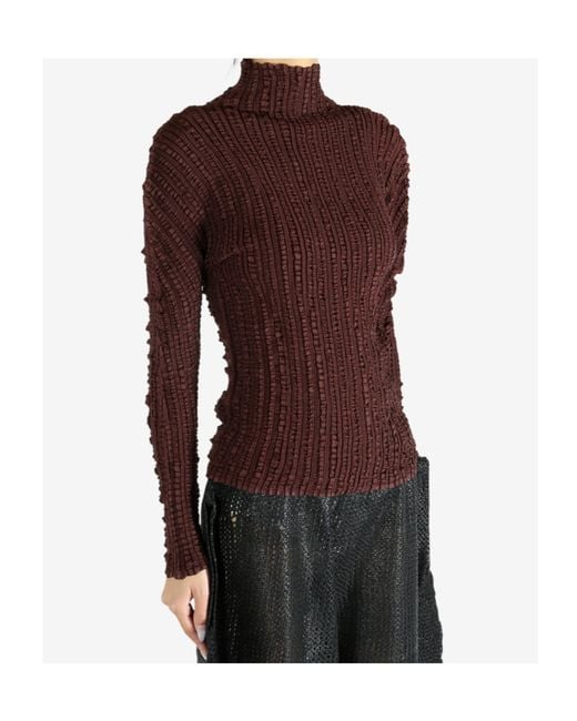 Issey Miyake Purple High-Neck Pleated Top