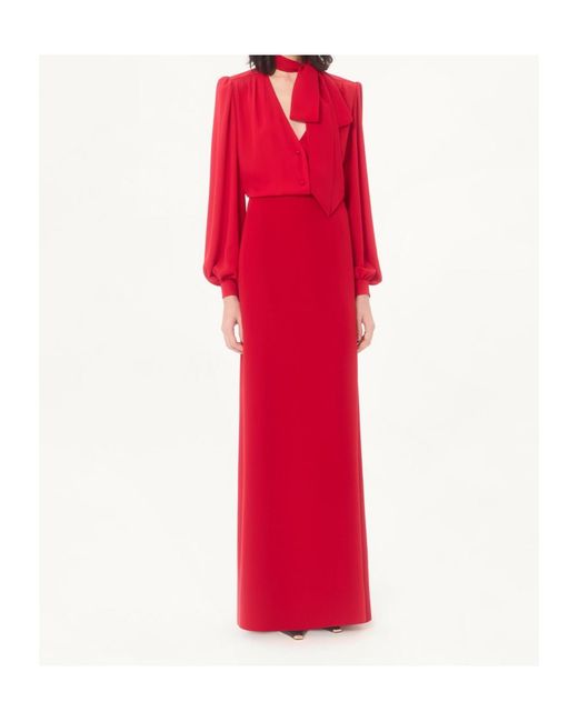Valentino Red V-Neck Button-Up Blouse
