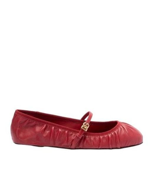 Dolce & Gabbana Red Dg Logo Plaque Ballet Flats