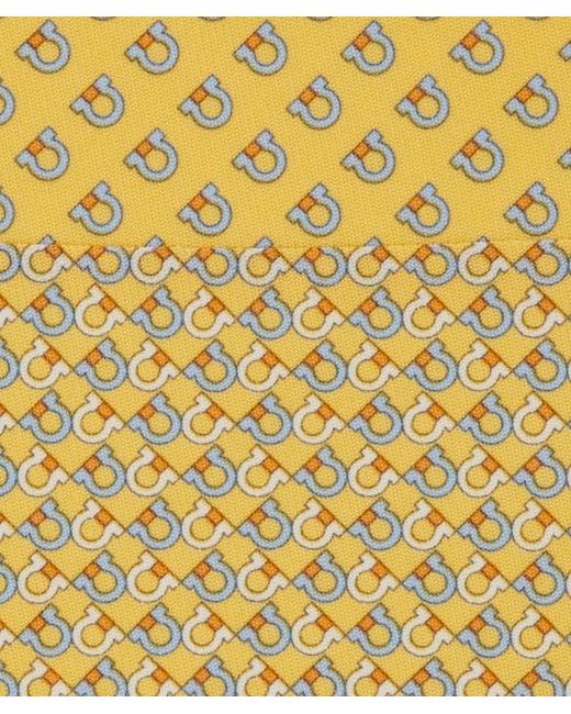 Ferragamo Yellow Gancini Square Print Silk Tie for men