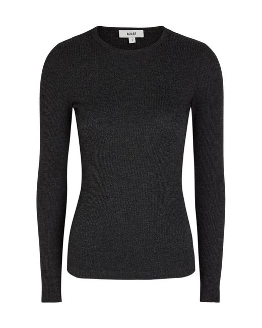 Agolde Black Delphi Long Sleeve Knit Top