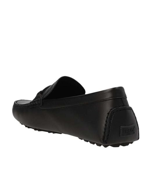 Fendi Black Logo Detailed Slip-On Loafers for men