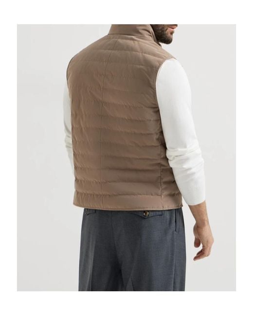 Brunello Cucinelli Brown Bonded Zip-Up Padded Vest for men