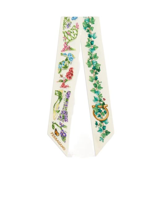 Ferragamo White Eden Shoes Print Silk Scarf