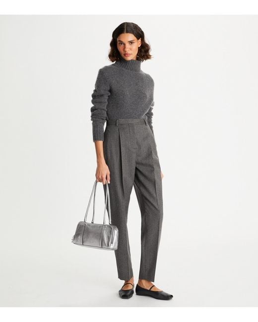 Tory Burch Gray Mid-Rise Loose-Fit Pants