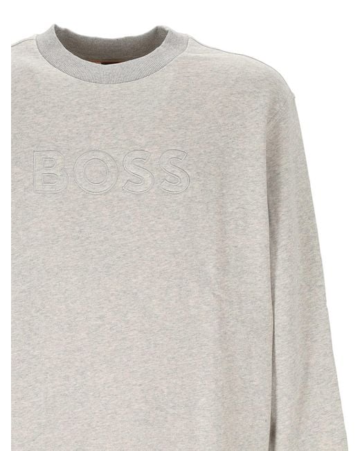 Boss White Crew Neck Long-Sleeved Sweatshirt for men