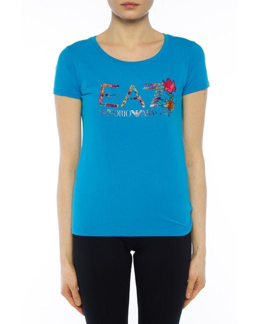 EA7 Blue Round Collar Logo T-Shirt