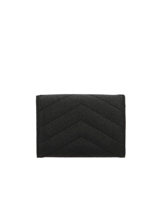 Saint Laurent Black Cassandre Logo Plaque Quilted Wallet