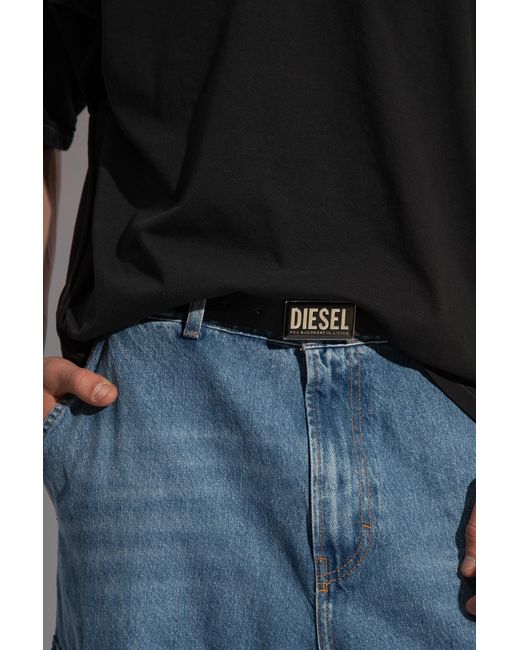 DIESEL White B-Glossy Logo Plaque Belt for men
