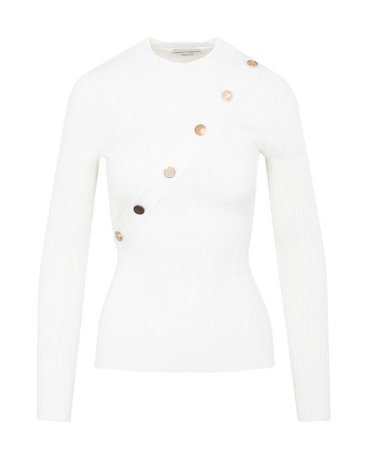 McQueen White Button Detailed Crewneck Top