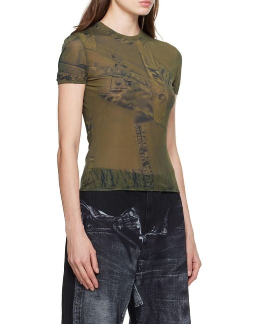 Blumarine Green Semi-Sheer Short-Sleeve T-Shirt