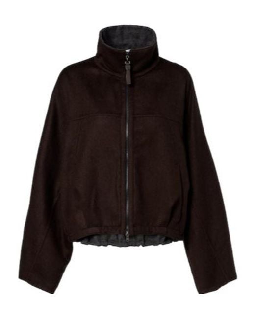 Brunello Cucinelli Black Stand-Collar Cropped Wool-Blend Jacket