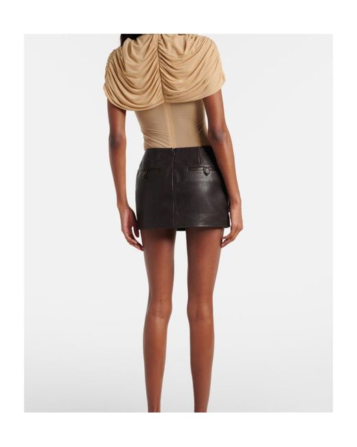 Magda Butrym Black Floral-Appliqué Leather Miniskirt