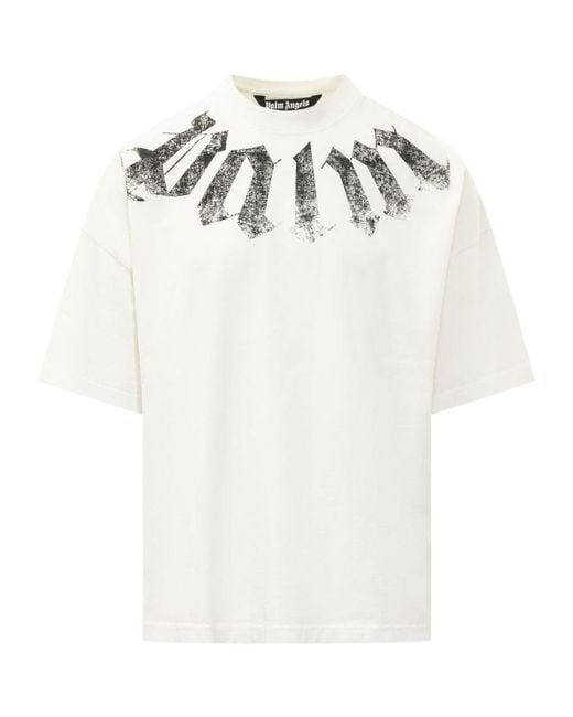 Palm Angels White Big Neck Logo T-Shirt for men