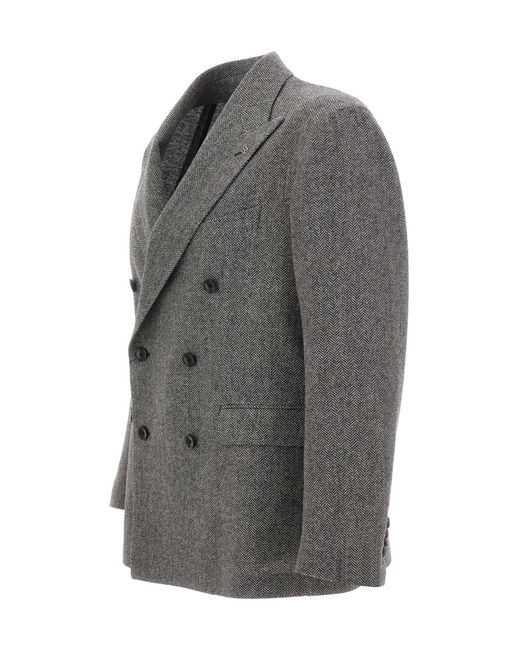 Tagliatore Gray Double-Breasted Coat for men