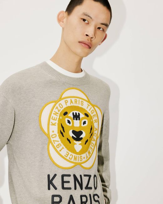 KENZO White Logo Embroidered Crewneck Sweater for men