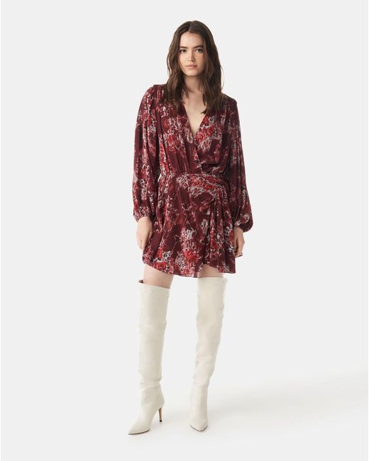 IRO Red Azula Printed V-Neck Dress