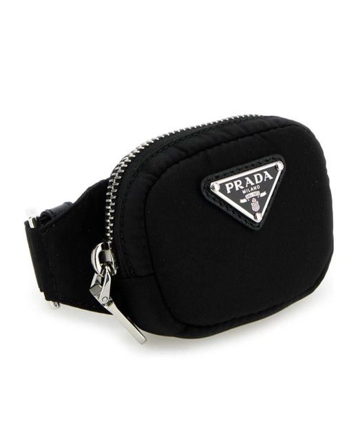 Prada Black Triangle-Logo Zipped Key Tag