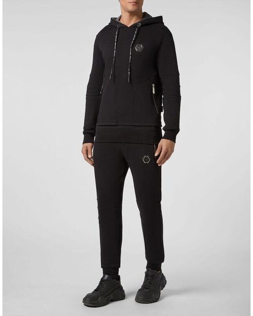 Philipp Plein Black Logo Details Hooded Hoodie for men