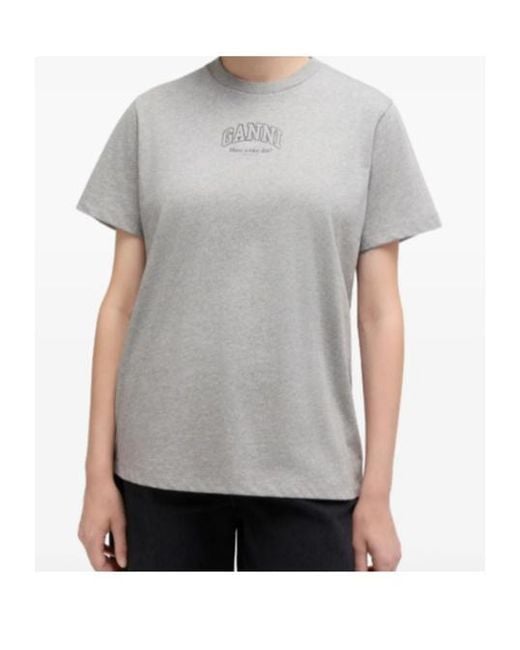 Ganni Gray Logo Relaxed-Fit T-Shirt