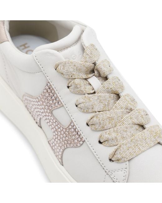 Hogan White Embellished Logo Patch Sneakers