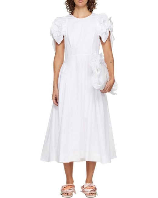 Simone Rocha White Rose Puff Sleeve Hip Dress