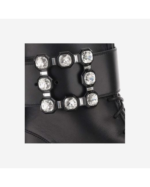 Roger Vivier Black Embellished Lace-Up Boots