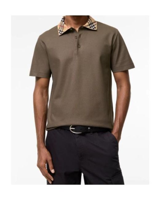 Burberry Brown Check Collar Cotton Polo Shirt for men