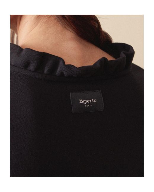 Repetto Black Ruffled-Neck Logo Sweatshirt