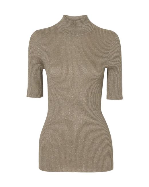 Brunello Cucinelli Gray Metallic Ribbed Pullover