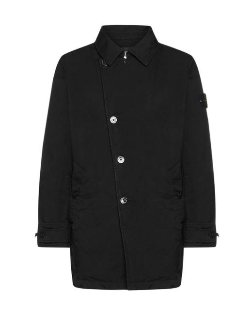 Stone Island Black Asymmetric Button-Fastening Peacoat for men