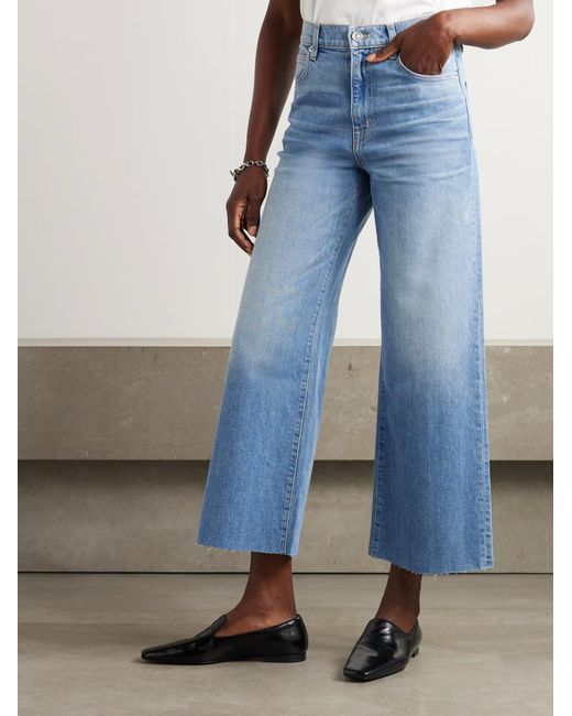SLVRLAKE Denim Blue Grace Cropped High-Rise Wide-Leg Jeans