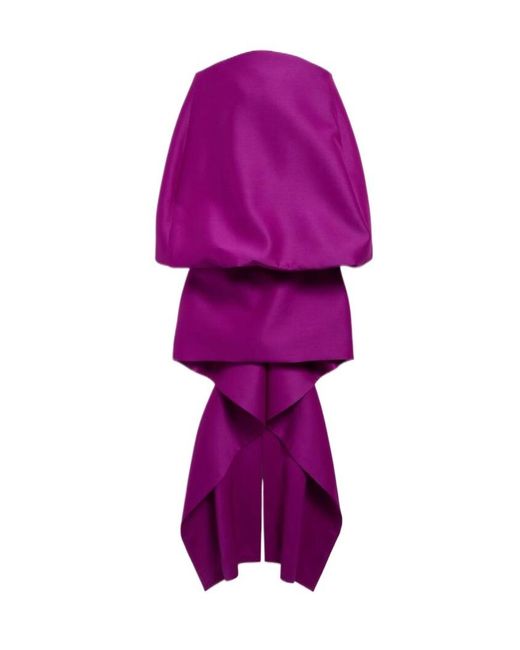 Balenciaga Purple Draped Off-Shoulder Mini Dress