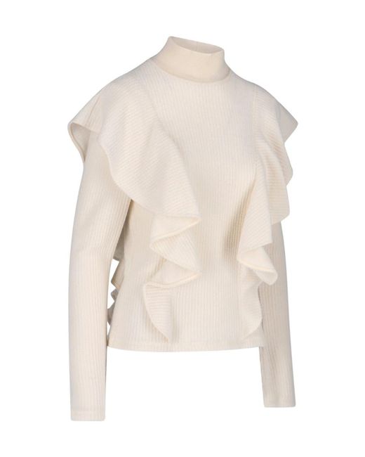 Chloé White Ruffled High-Neck Jumper