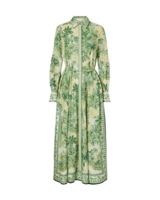 ALÉMAIS Green Sara Printed Cotton And Silk Shirt Dress