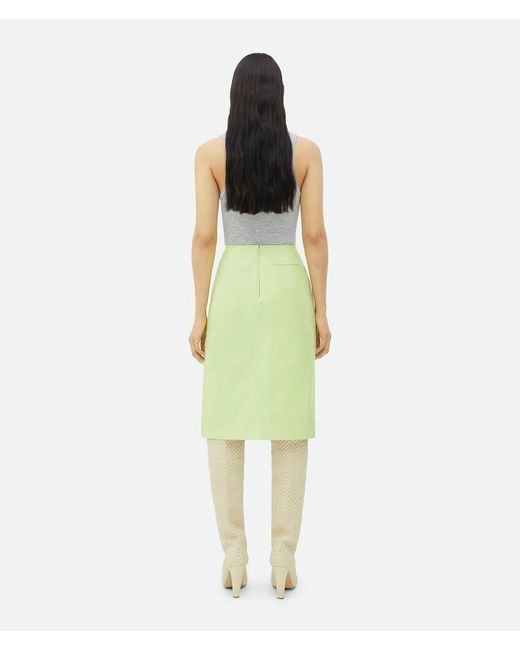Bottega Veneta Green Shiny Leather Midi Skirt
