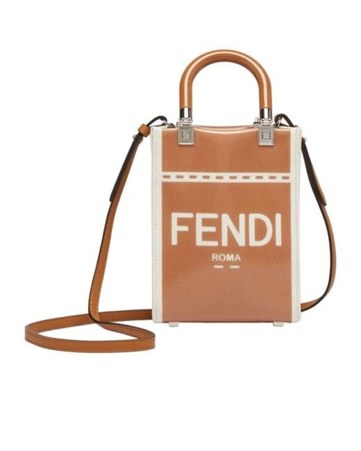 Fendi Brown Logo Detailed Sunshine Small Shopper Bag