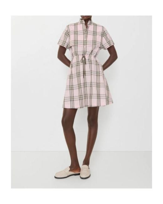 Burberry White Checked Drawstring Waist Mini Dress