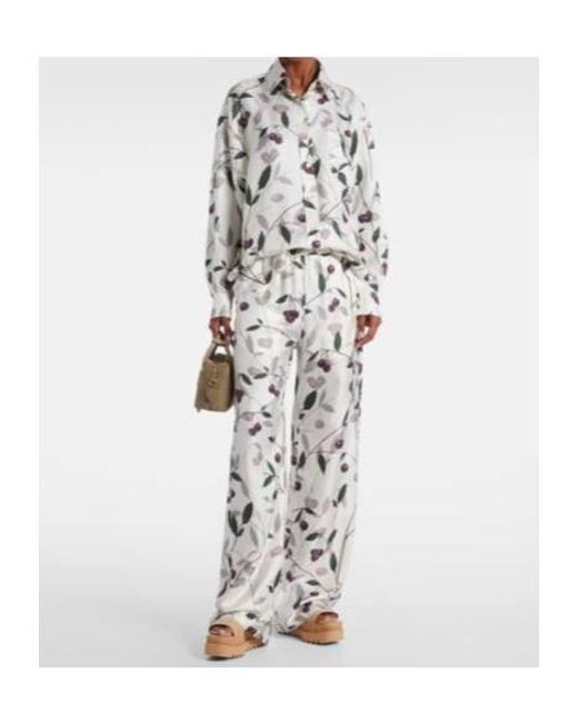 Stella McCartney White Printed Silk Twill Wide-Leg Pants