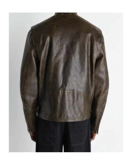 Lemaire Brown Zip-Up Biker Jacket for men