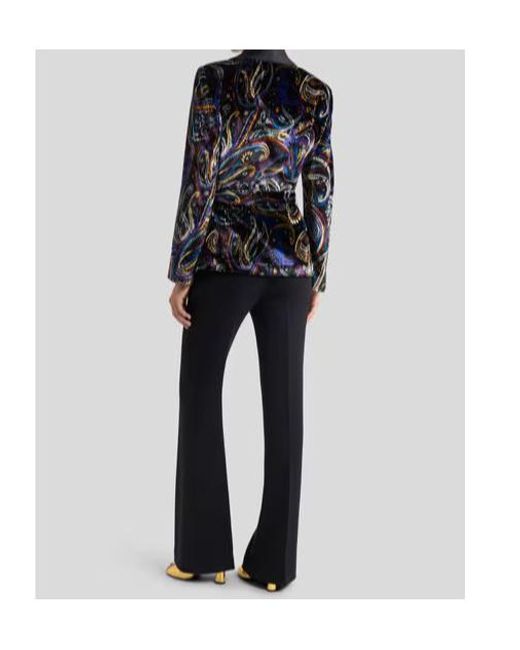Etro Black Paisley Foliage Motif Belted Velvet Blazer