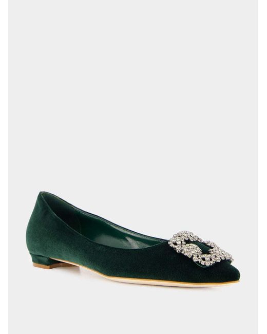 Manolo Blahnik Green Round Toe Flat Shoes