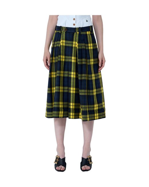 Vivienne Westwood Green Checked Pleated Midi Skirt