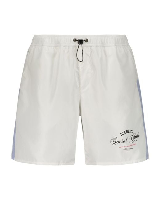 Iceberg White Social Club Logo Swim Shorts for men