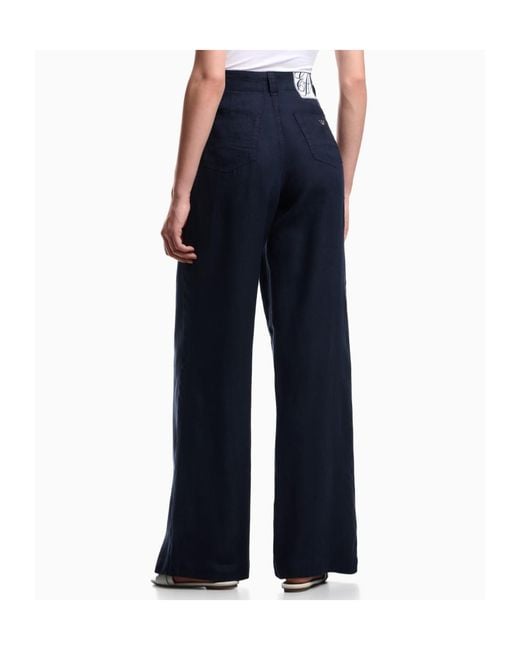 Emporio Armani Blue Wide-Leg Linen Trousers