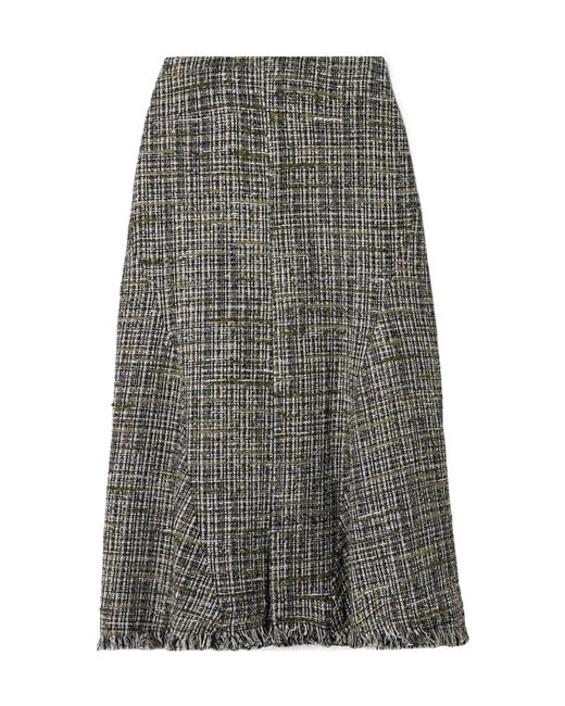 Erdem Gray Raw-Edged Tweed Midi Skirt