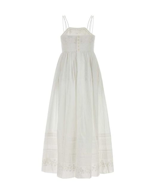 Bode White Chamomile Embroidered Spaghetti Strap Dress