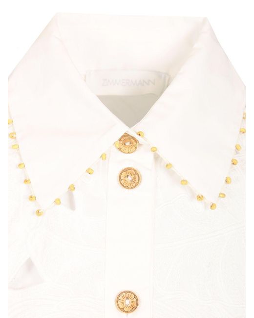 Zimmermann White Mahon Embroidered Crop Shirt